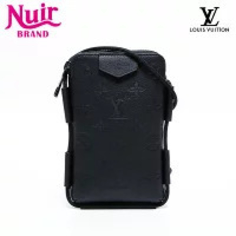 Louis Vuitton Monogram Shadow Black Lace Up Clutch Shoulder Bag Black